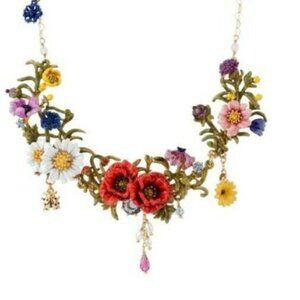 Les Nereides Large Flower Bed W/Poppies & Blue Stone Necklace